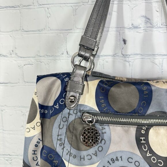 Coach Alexandra Blue Sateen Snaphead Print Large Shoulder Crossbody Logo Bag - Picture 7 of 16